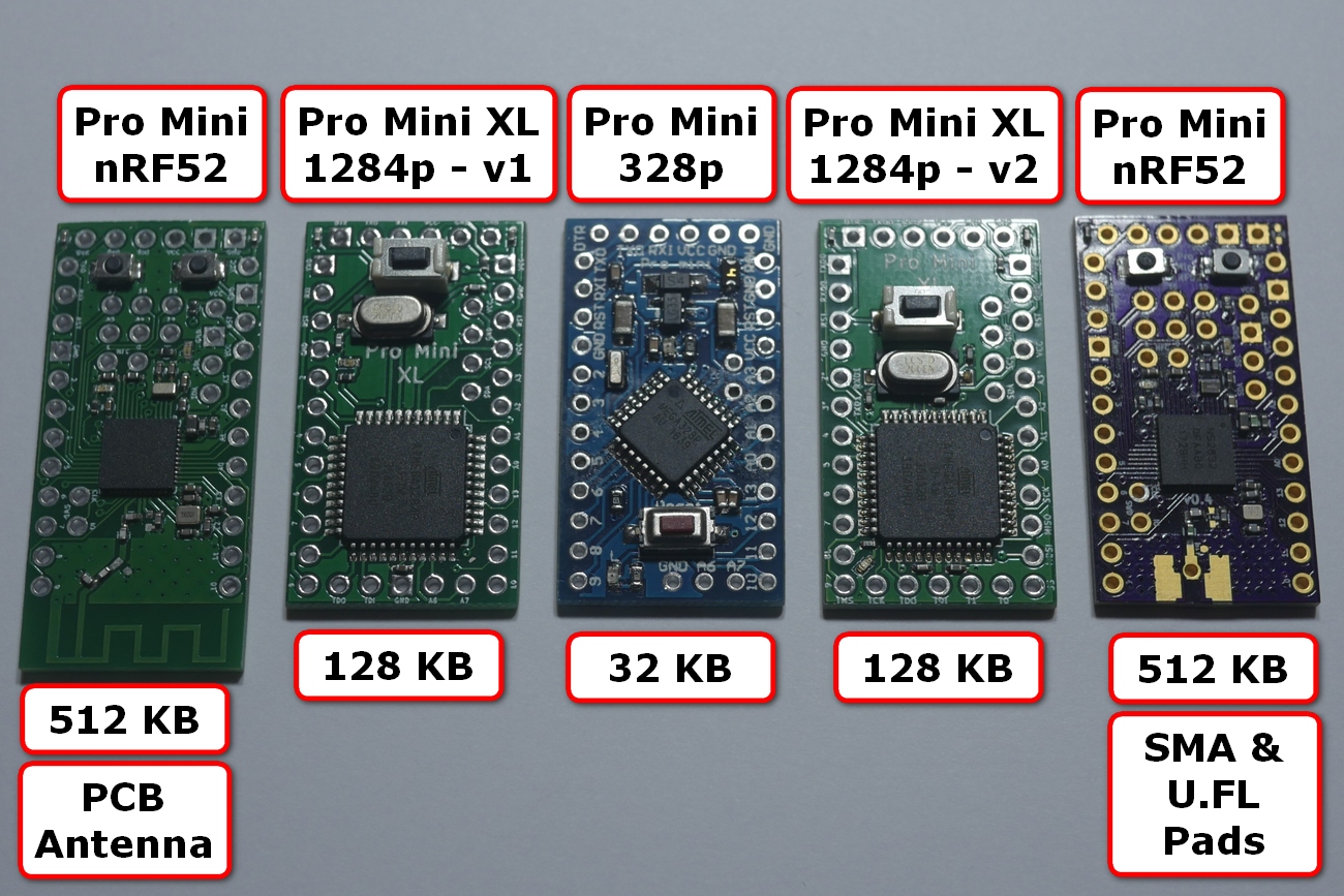 Pro Mini nRF52s vs. Pro Mini XLs vs. Pro Mini 328p
