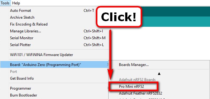 Arduino IDE Board Selection: Selecting the Pro Mini nRF52