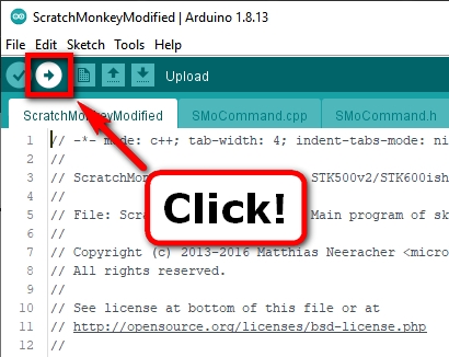 Arduino IDE: Upload ScratchMonkeyModified Sketch