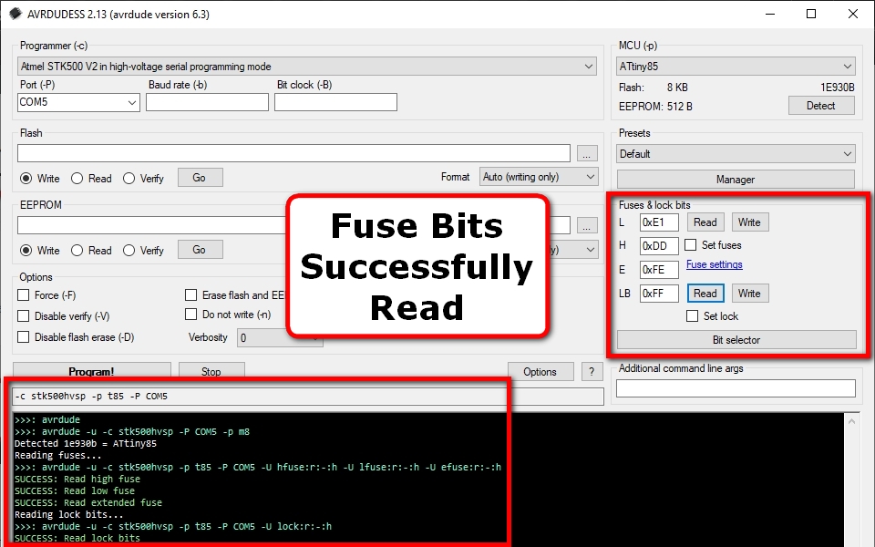 AVRDUDESS: Fuse Bits Successfully Read - HVSP