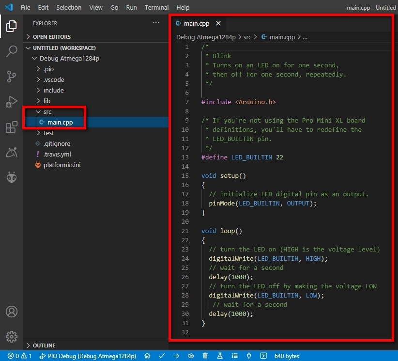 Microsoft Visual Studio Code - PlatformIO - main.cpp Updated