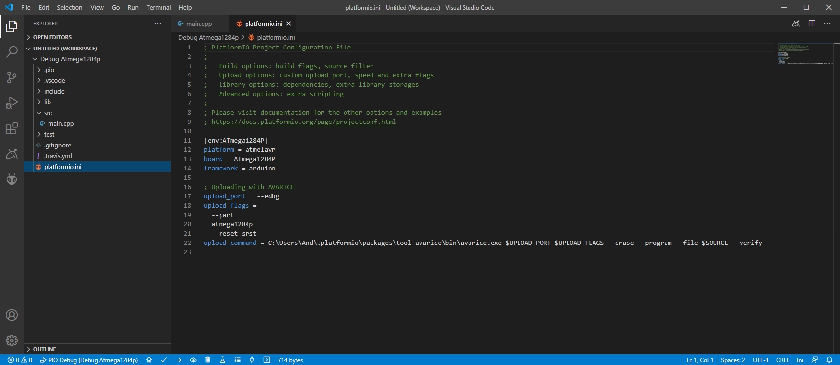 Microsoft Visual Studio Code - PlatformIO - platformio.ini Updated