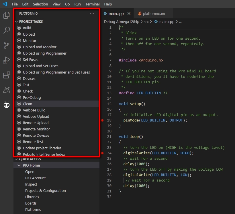 Microsoft Visual Studio Code: PlatformIO - Task List