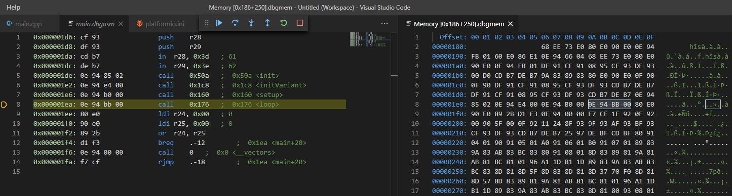 Microsoft Visual Studio Code: PlatformIO - Debugging - Memory Map